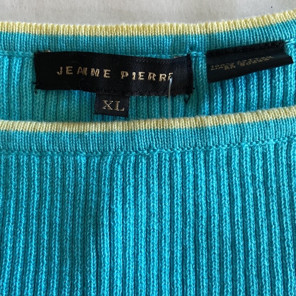 Jeanne Pierre NWT XL Turquoise Yellow Striped Square Neck Sleeveless Sweater - Picture 6 of 9